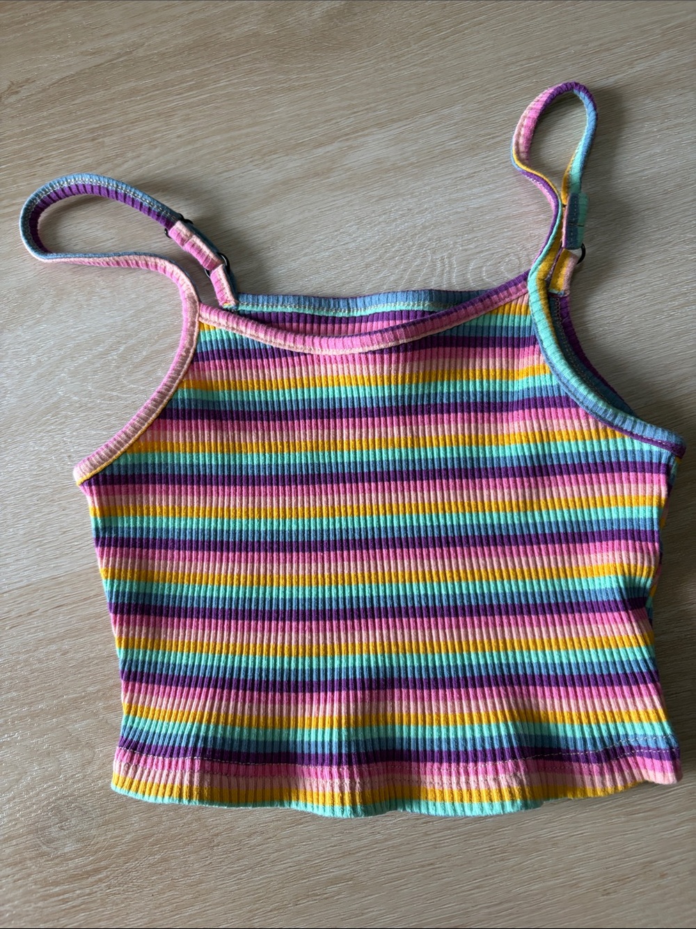 SHEIN Rainbow Striped Ribbed Cami Crop Top